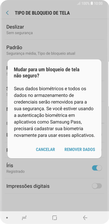 Pressione REMOVER DADOS. Pressione REMOVER DADOS.