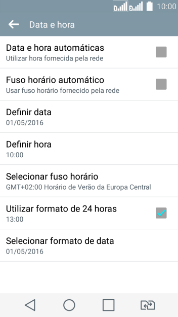 Pressione Data e hora automáticas para ativar a função. Pressione Data e hora automáticas para ativar a função.