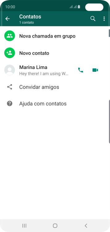 Pressione o ícone de busca, e digite as primeiras letras do nome do contato. Pressione o ícone de busca, e digite as primeiras letras do nome do contato.