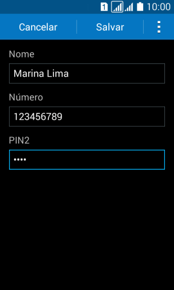 Digite o código PIN2, e pressione Salvar. Digite o código PIN2, e pressione Salvar.