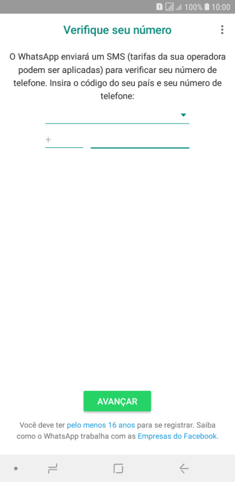 Pressione AVANÇAR. Aguarde até que o celular receba uma SMS para confirmar seu número de telefone. Pressione AVANÇAR. Aguarde até que o celular receba uma SMS para confirmar seu número de telefone.