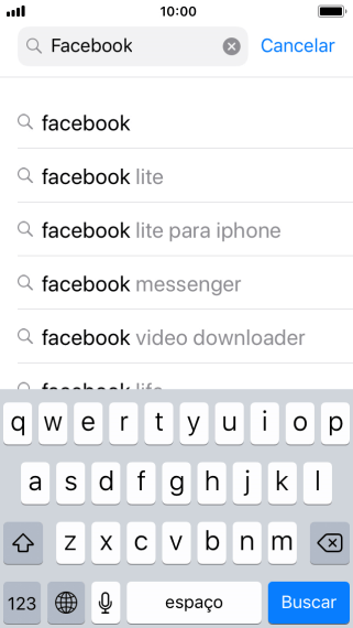 Digite Facebook, e pressione Buscar. Digite Facebook, e pressione Buscar.