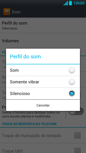 Pressione Som para ativar o perfil. Pressione Som para ativar o perfil.