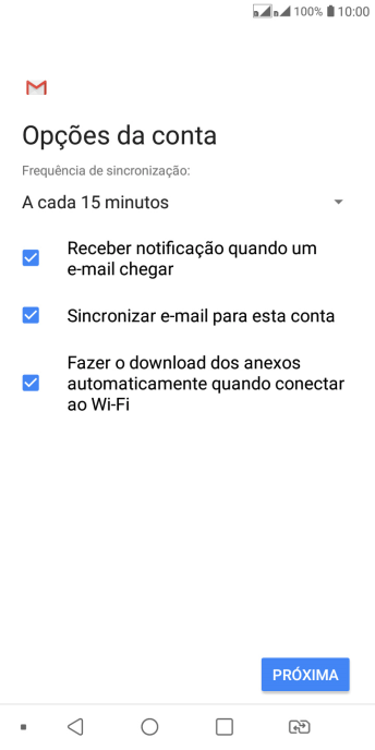 Se a tela mostrar essa imagem, sua conta foi reconhecida e configurada automaticamente. Siga as instruções da tela para inserir mais informações e finalizar a configuração. Se a tela mostrar essa imagem, sua conta foi reconhecida e configurada automaticamente. Siga as instruções da tela para inserir mais informações e finalizar a configuração.