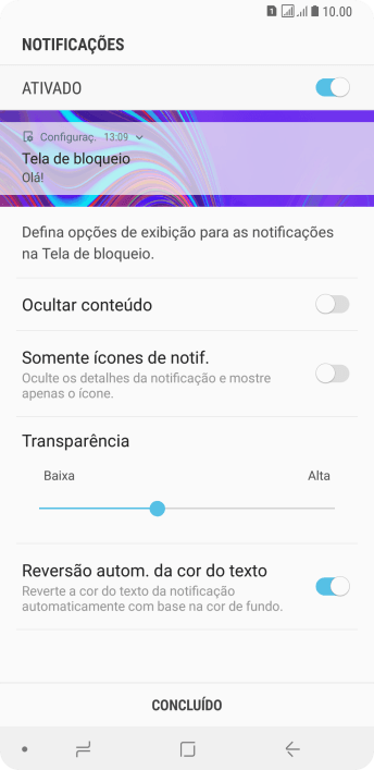 Pressione o indicador ao lado das configurações desejadas. Pressione o indicador ao lado das configurações desejadas.