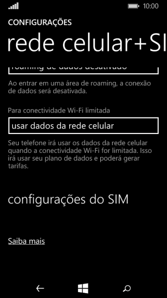 Pressione configurações do SIM. Pressione configurações do SIM.