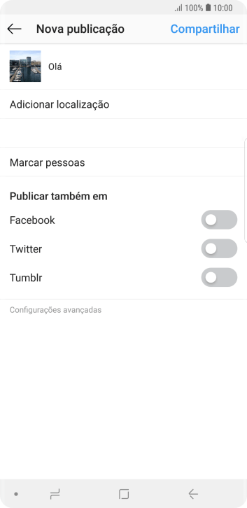 Digite o texto, e pressione Compartilhar. Digite o texto, e pressione Compartilhar.