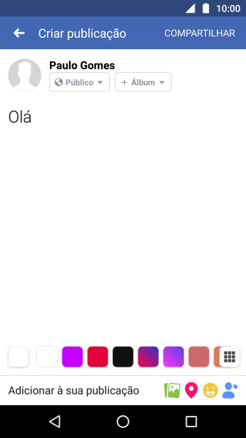 Digite o texto desejado, e pressione COMPARTILHAR. Digite o texto desejado, e pressione COMPARTILHAR.