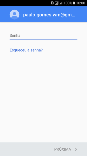 Pressione Senha, e digite a senha da sua conta Google. Pressione Senha, e digite a senha da sua conta Google.