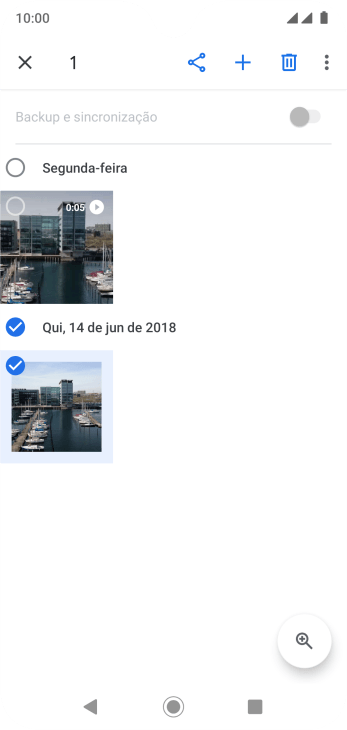 Pressione o campo acima as fotos e vídeos desejados para selecioná-los. Pressione o campo acima as fotos e vídeos desejados para selecioná-los.