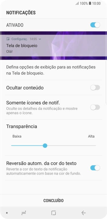 Pressione o indicador ao lado das configurações desejadas. Pressione o indicador ao lado das configurações desejadas.