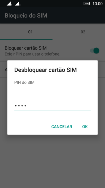 Digite um código PIN de quatro cifras e pressione OK. O código PIN padrão é 1010. Digite um código PIN de quatro cifras e pressione OK. O código PIN padrão é 1010.