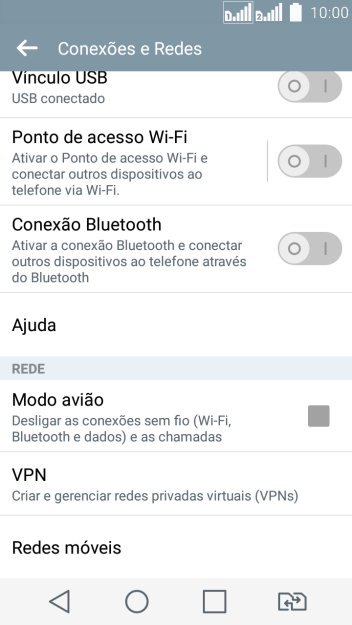 Pressione Redes móveis. Pressione Redes móveis.