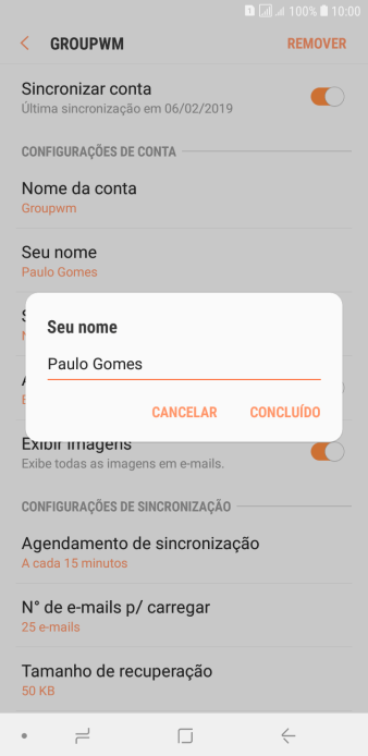 Digite o nome do remetente, e pressione CONCLUÍDO. Digite o nome do remetente, e pressione CONCLUÍDO.