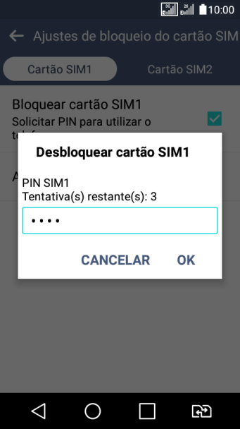 Digite um código PIN de quatro cifras e pressione OK. O código PIN padrão é 1010. Digite um código PIN de quatro cifras e pressione OK. O código PIN padrão é 1010.