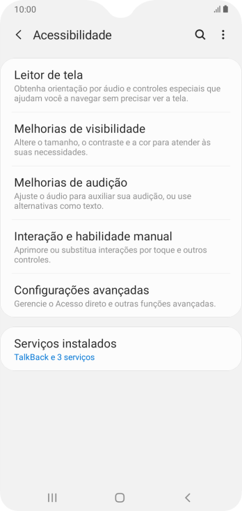 Pressione Serviços instalados. Pressione Serviços instalados.
