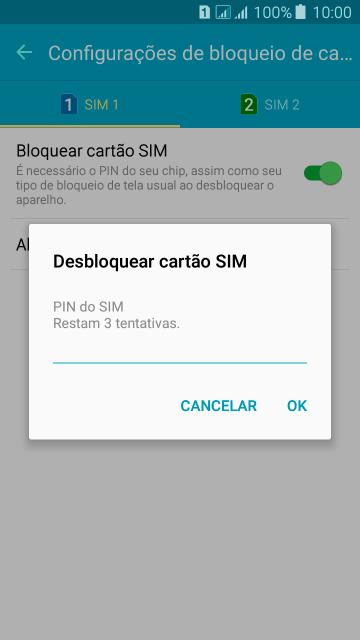Digite um código PIN de quatro cifras e pressione OK. O código PIN padrão é 1010. Digite um código PIN de quatro cifras e pressione OK. O código PIN padrão é 1010.