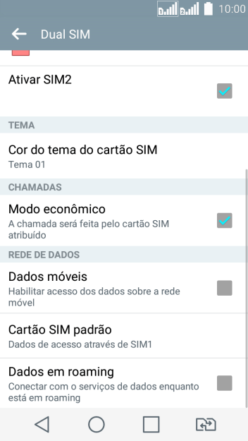 Pressione Cartão SIM padrão. Pressione Cartão SIM padrão.
