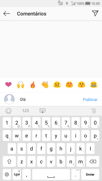 Digite o texto desejado, e pressione Publicar. Digite o texto desejado, e pressione Publicar.