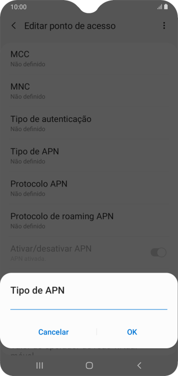 Digite default e pressione OK. Digite default e pressione OK.
