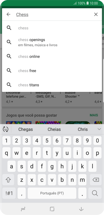 Insira o nome ou assunto do app desejado, e pressione o ícone de busca. Insira o nome ou assunto do app desejado, e pressione o ícone de busca.