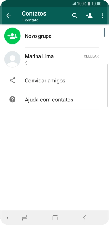 Pressione o ícone de busca, e digite as primeiras letras do nome do contato. Pressione o ícone de busca, e digite as primeiras letras do nome do contato.