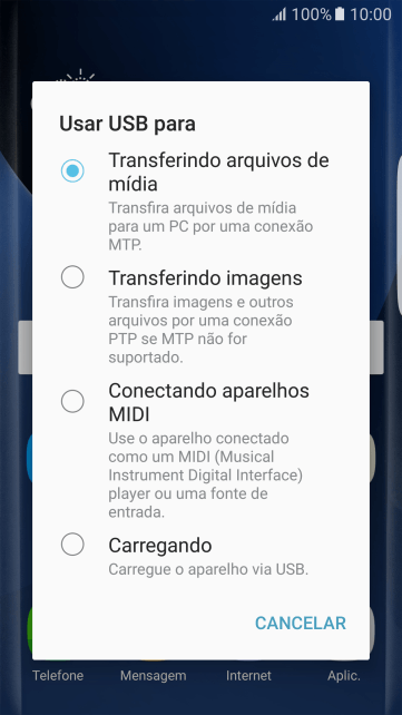 Pressione Transferindo arquivos de mídia para ativar a função. Pressione Transferindo arquivos de mídia para ativar a função.