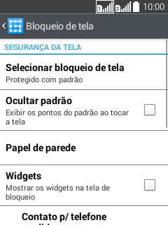 Pressione Selecionar bloqueio de tela, e digite o código de bloqueio atual. Pressione Selecionar bloqueio de tela, e digite o código de bloqueio atual.
