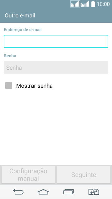 Pressione Senha e digite a senha da sua conta e-mail. Pressione Senha e digite a senha da sua conta e-mail.