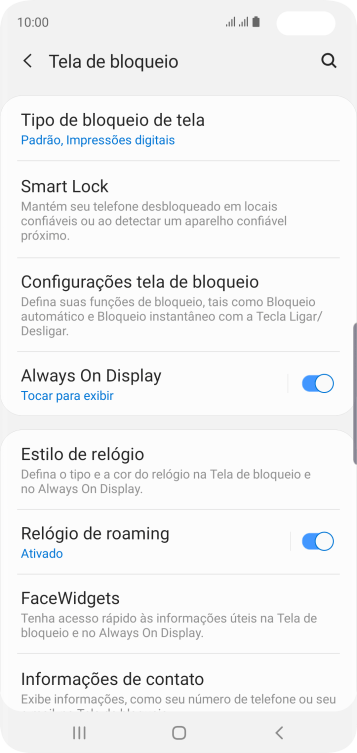 Pressione Tipo de bloqueio de tela, e digite o código de bloqueio atual. Pressione Tipo de bloqueio de tela, e digite o código de bloqueio atual.