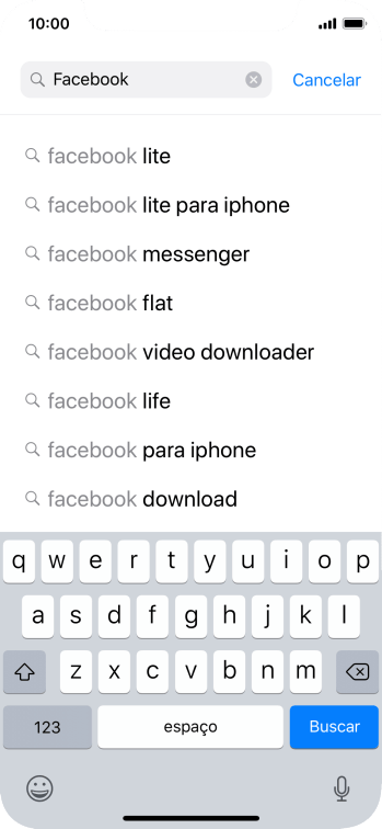 Digite Facebook, e pressione Buscar. Digite Facebook, e pressione Buscar.