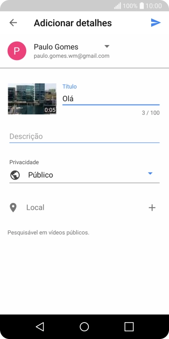 Escreva o texto desejado, e pressione o ícone de upload. Escreva o texto desejado, e pressione o ícone de upload.