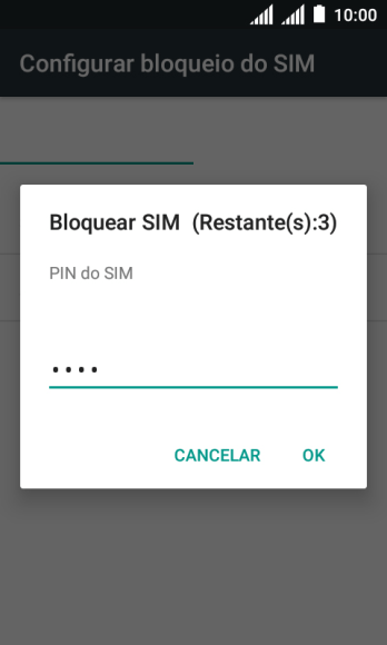 Digite um código PIN de quatro cifras e pressione OK. O código PIN padrão é 1010. Digite um código PIN de quatro cifras e pressione OK. O código PIN padrão é 1010.