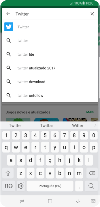Digite Twitter e pressione o ícone de busca. Digite Twitter e pressione o ícone de busca.