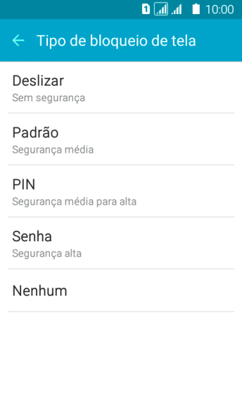 Pressione Nenhum, e siga as indicações da tela para desativar o código de bloqueio do telefone. Pressione Nenhum, e siga as indicações da tela para desativar o código de bloqueio do telefone.