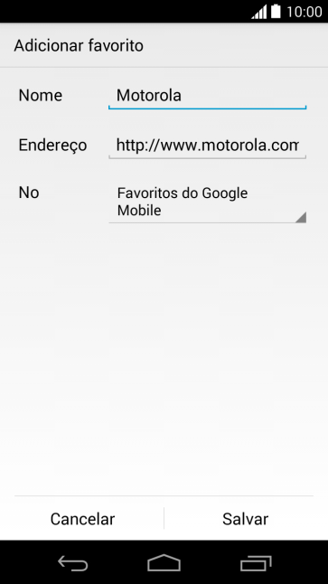 Digite o nome do favorito, e pressione Salvar. Digite o nome do favorito, e pressione Salvar.