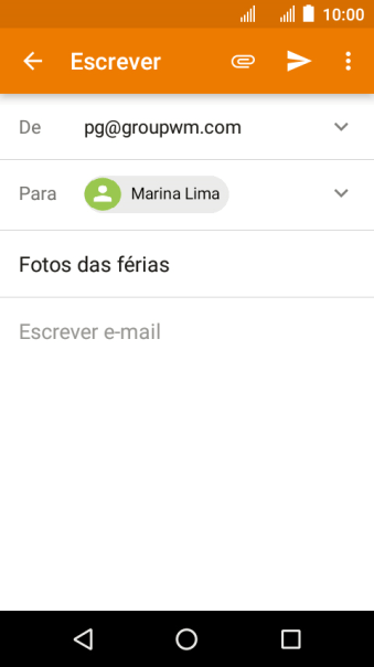 Pressione o campo de escrever, e escreva o texto do seu e-mail. Pressione o campo de escrever, e escreva o texto do seu e-mail.