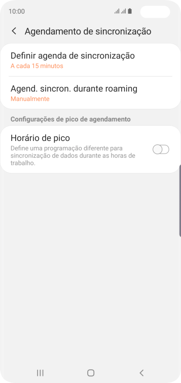 Pressione Definir agenda de sincronização. Pressione Definir agenda de sincronização.