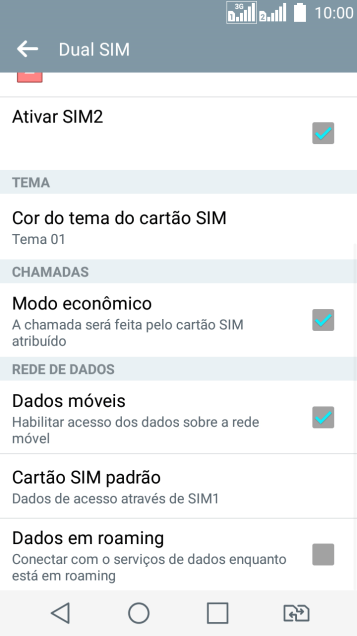 Pressione Cartão SIM padrão. Pressione Cartão SIM padrão.