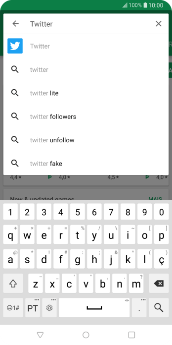 Digite Twitter e pressione o ícone de busca. Digite Twitter e pressione o ícone de busca.