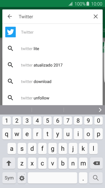 Digite Twitter e pressione o ícone de busca. Digite Twitter e pressione o ícone de busca.