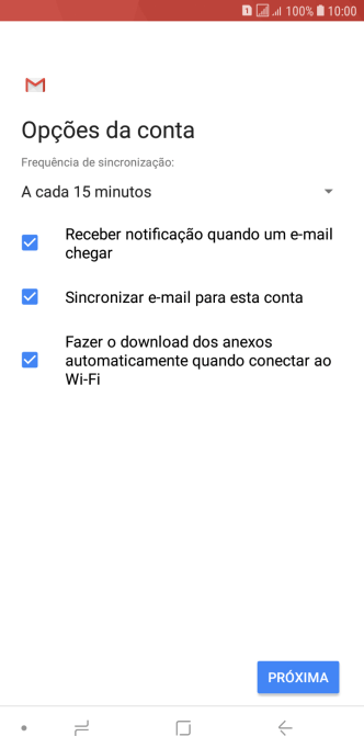 Se a tela mostrar essa imagem, sua conta foi reconhecida e configurada automaticamente. Siga as instruções da tela para inserir mais informações e finalizar a configuração. Se a tela mostrar essa imagem, sua conta foi reconhecida e configurada automaticamente. Siga as instruções da tela para inserir mais informações e finalizar a configuração.