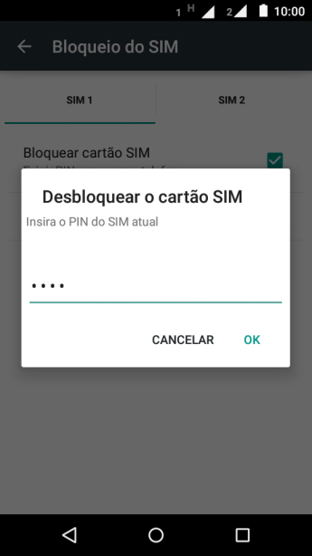 Digite um código PIN de quatro cifras e pressione OK. O código PIN padrão é 1010. Digite um código PIN de quatro cifras e pressione OK. O código PIN padrão é 1010.