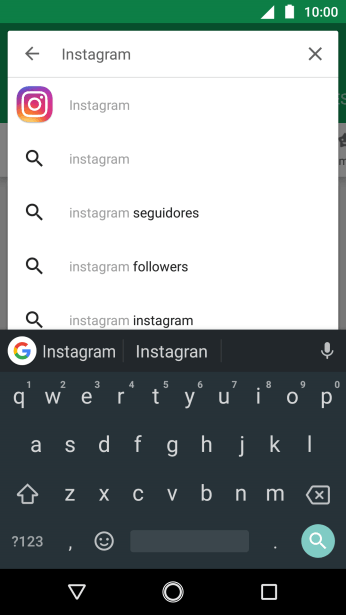 Digite Instagram e pressione o ícone de busca. Digite Instagram e pressione o ícone de busca.