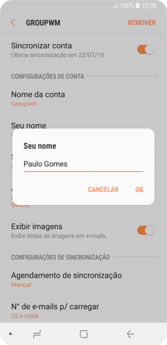 Digite o nome do remetente, e pressione OK. Digite o nome do remetente, e pressione OK.