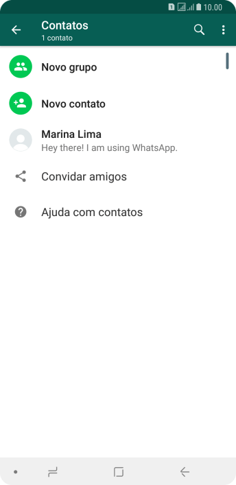 Pressione o ícone de busca, e digite as primeiras letras do nome do contato. Pressione o ícone de busca, e digite as primeiras letras do nome do contato.