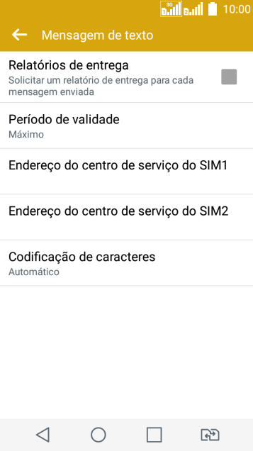 Pressione Endereço do centro de serviço do SIM1. Pressione Endereço do centro de serviço do SIM1.