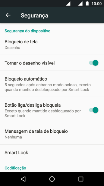 Pressione Bloqueio de tela, e digite o código de bloqueio atual. Pressione Bloqueio de tela, e digite o código de bloqueio atual.