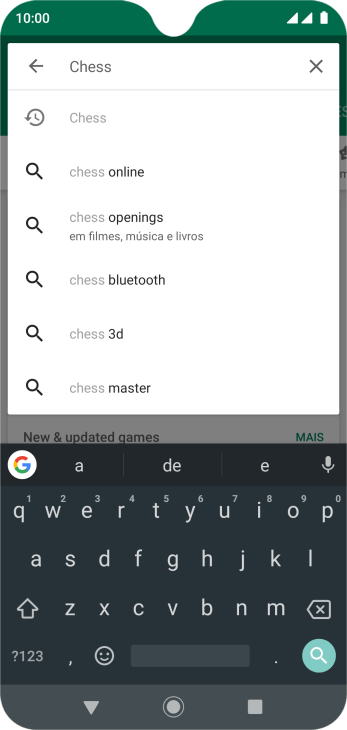 Insira o nome ou assunto do app desejado, e pressione o ícone de busca. Insira o nome ou assunto do app desejado, e pressione o ícone de busca.