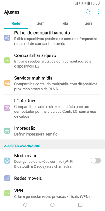Pressione Redes móveis. Pressione Redes móveis.
